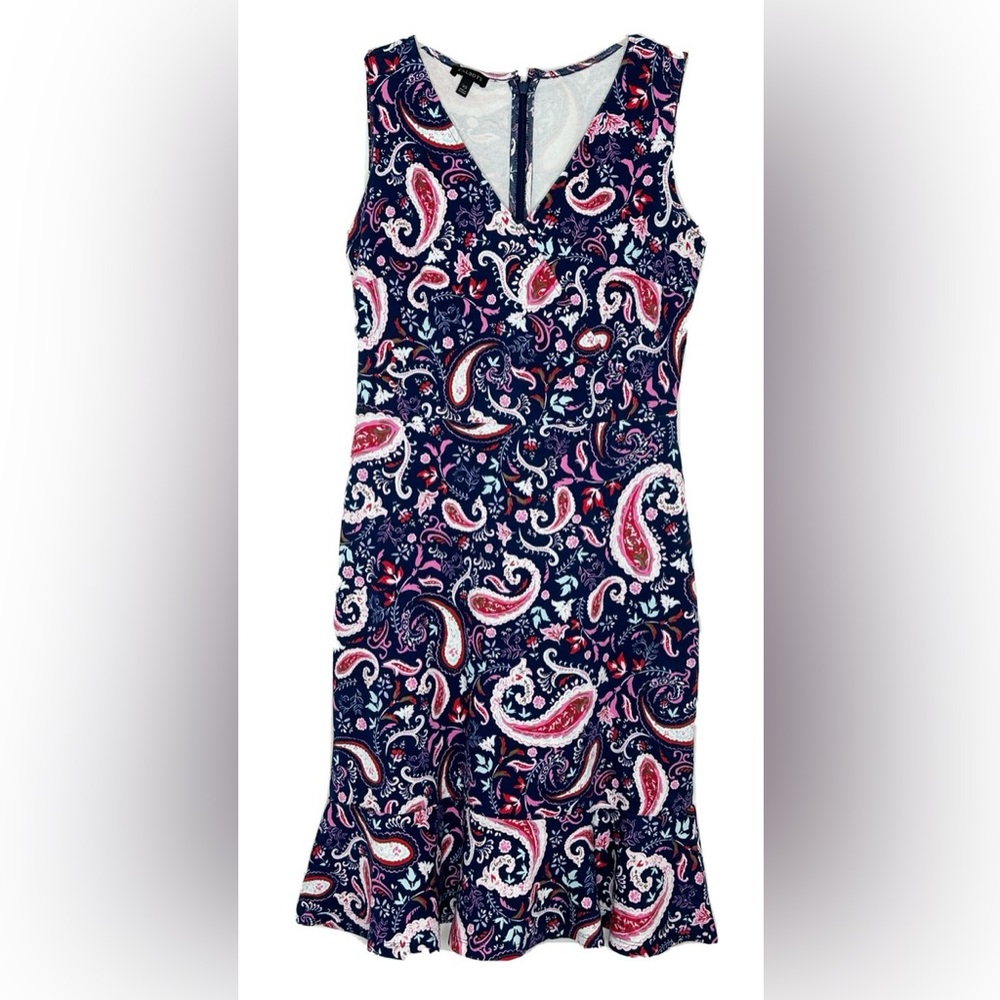 Talbots Blue and Black Midi Sundress V-neck Sleeveless
